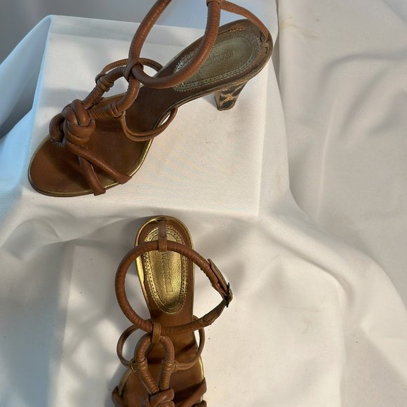 Roberto Cavalli Heels, Brown Leather with Leopard Pringt Heel, EU Size 40 1/2 - Picture 2 of 6